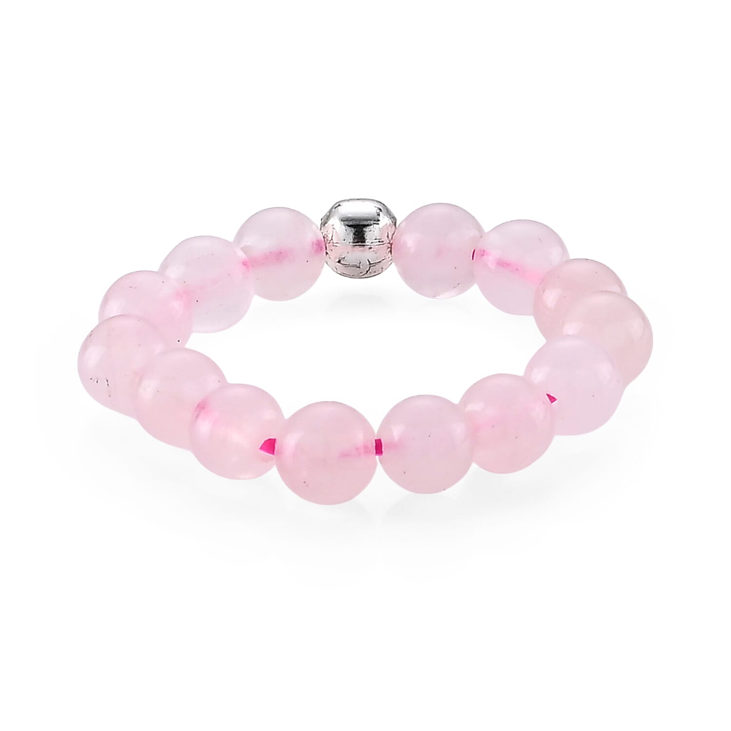 Rose Quartz 15.00 ctw Beaded Ring in Silvertone (Size 6.0)