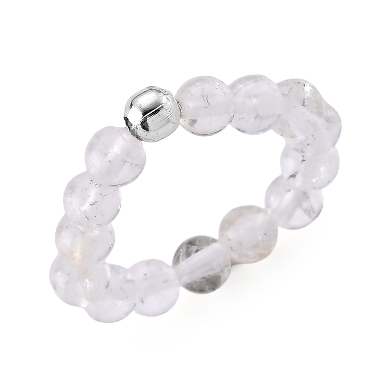 Clear Quartz 15.00 ctw Beaded Ring in Silvertone (Size 5.0)