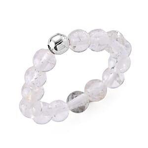 Clear Quartz 15.00 ctw Beaded Ring in Silvertone (Size 5.0)