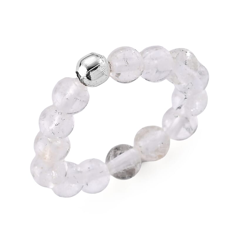 Clear Quartz 15.00 ctw Beaded Ring in Silvertone (Size 5.0)