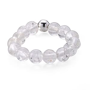 Clear Quartz 15.00 ctw Beaded Ring in Silvertone (Size 5.0)
