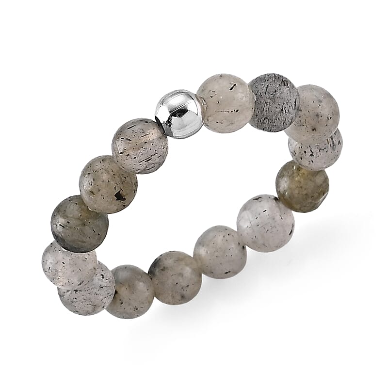 Labradorite 15.00 ctw Beaded Ring in Silvertone (Size 6.0)