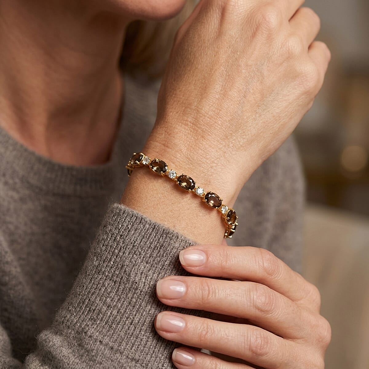EverTrue Autumn Alexite and Moissanite 10.50 ctw Fireline Bracelet in 18K YG Plated (7.25 In) (Ships in 5-7 Days) image number 1