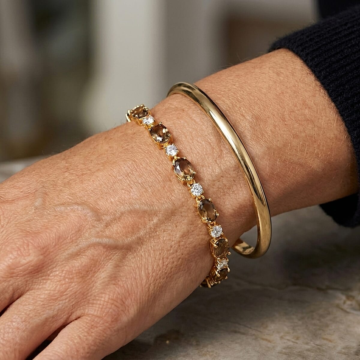EverTrue Autumn Alexite and Moissanite 11.60 ctw Fireline Bracelet in 18K YG Plated (8.00 In) (Ships in 5-7 Days) image number 2