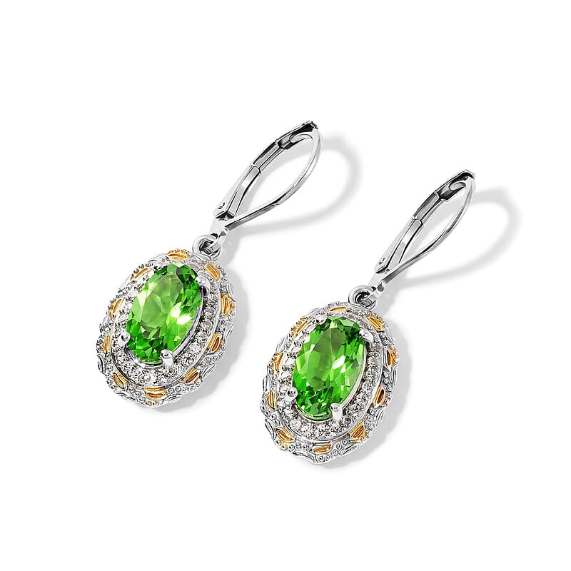EverTrue Chartreuse Quartz (Triplet) and White Zircon 4.40 ctw Garden of Light Earrings in 18K YG Plated and Platinum Bond