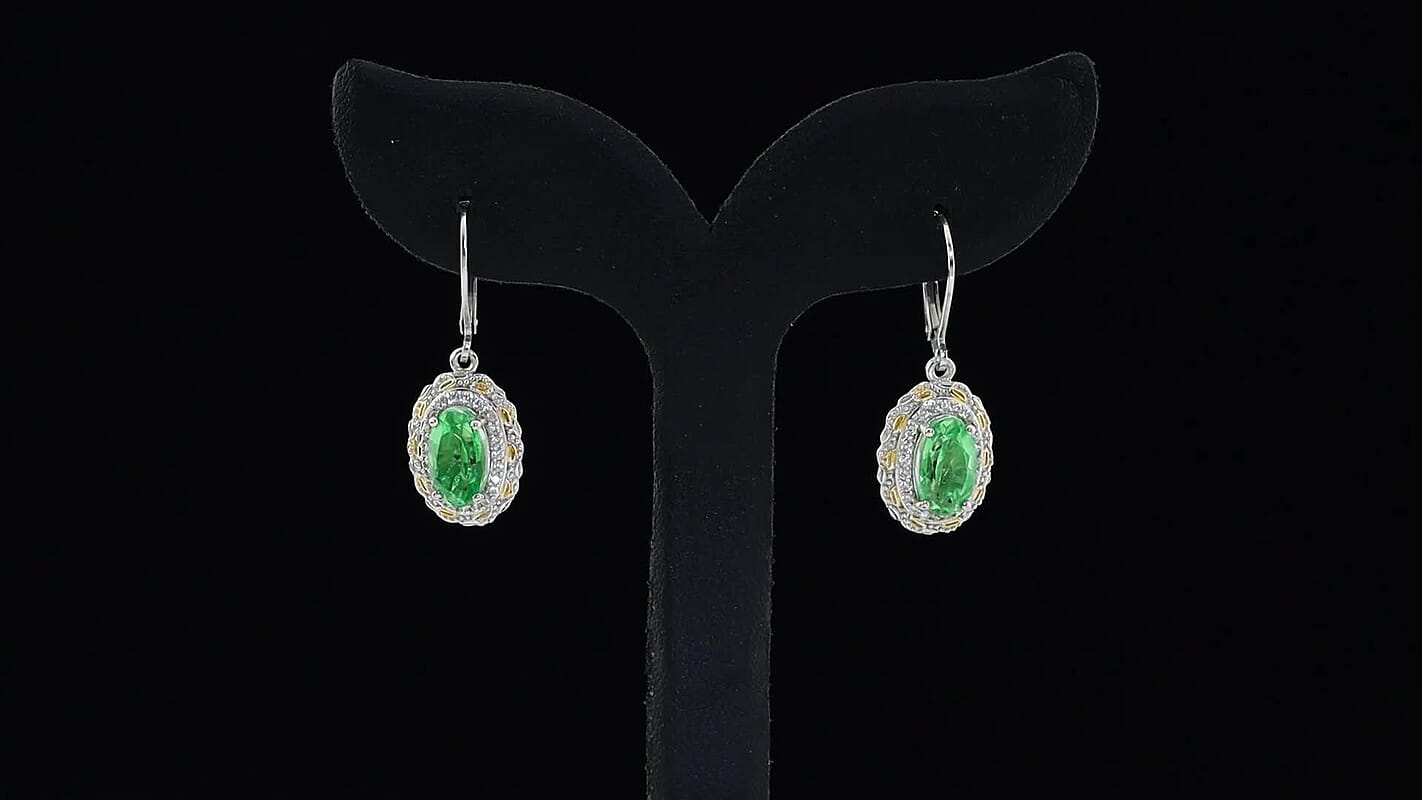 EverTrue Chartreuse Quartz, White Zircon Garden of Light Earring in 18K YG Plated and Platinum Bond 4.40 ctw
