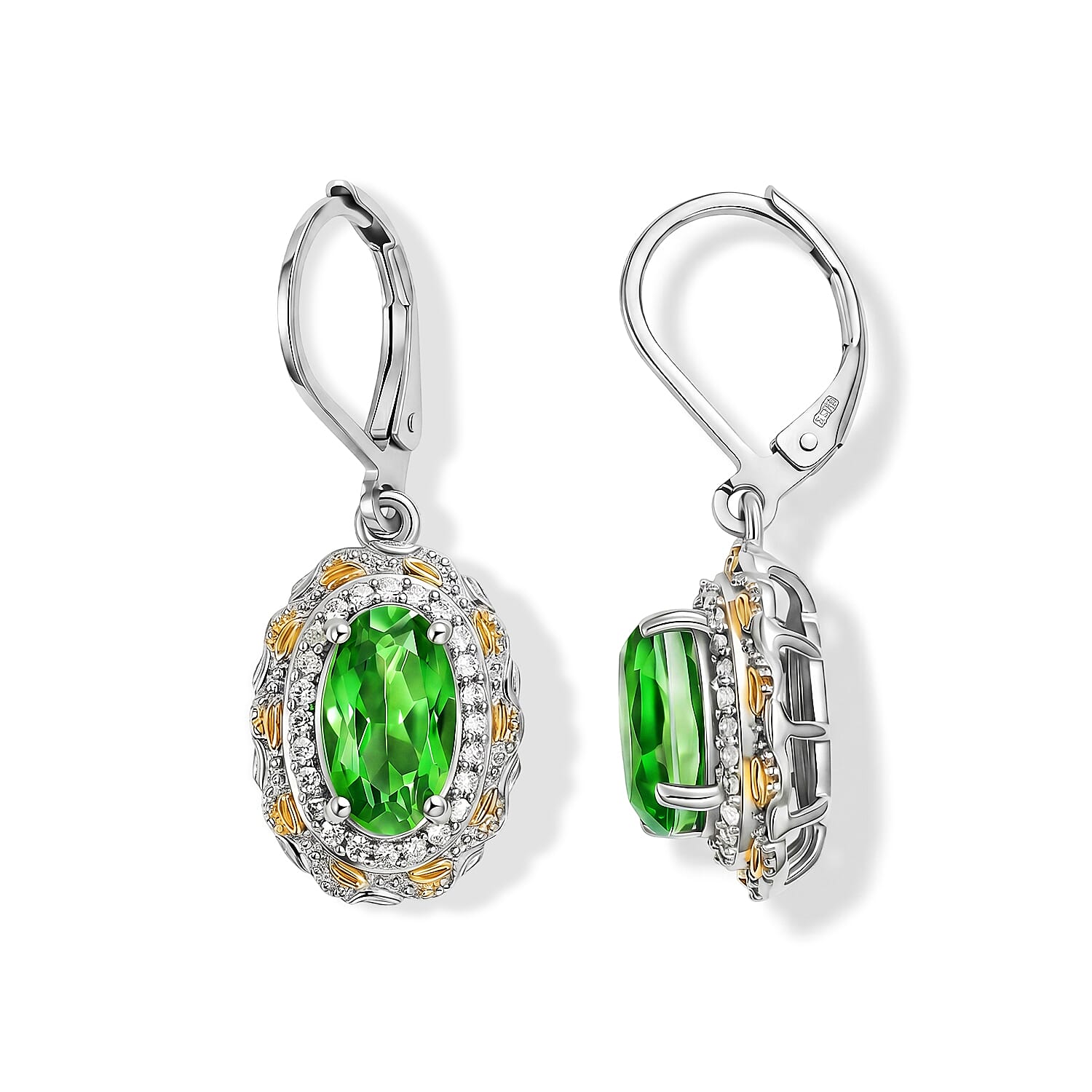 EverTrue Chartreuse Quartz (Triplet) and White Zircon 4.40 ctw Garden of Light Earrings in 18K YG Plated and Platinum Bond