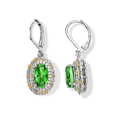 EverTrue Chartreuse Quartz (Triplet) and White Zircon 4.40 ctw Garden of Light Earrings in 18K YG Plated and Platinum Bond