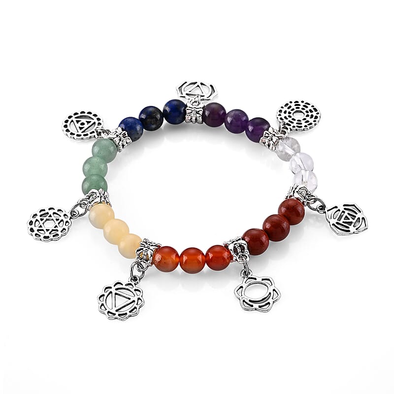 Multi Gemstone 525.00 ctw Beaded Bracelet in Silvertone (7.00 In)