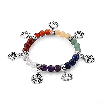 Multi Gemstone 525.00 ctw Beaded Bracelet in Silvertone (7.00 In)