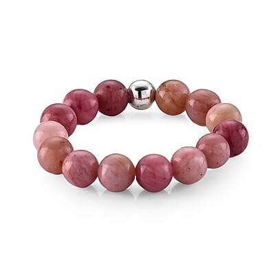 Rhodonite 15.00 ctw Beaded Ring in Silvertone (Size 6.0)