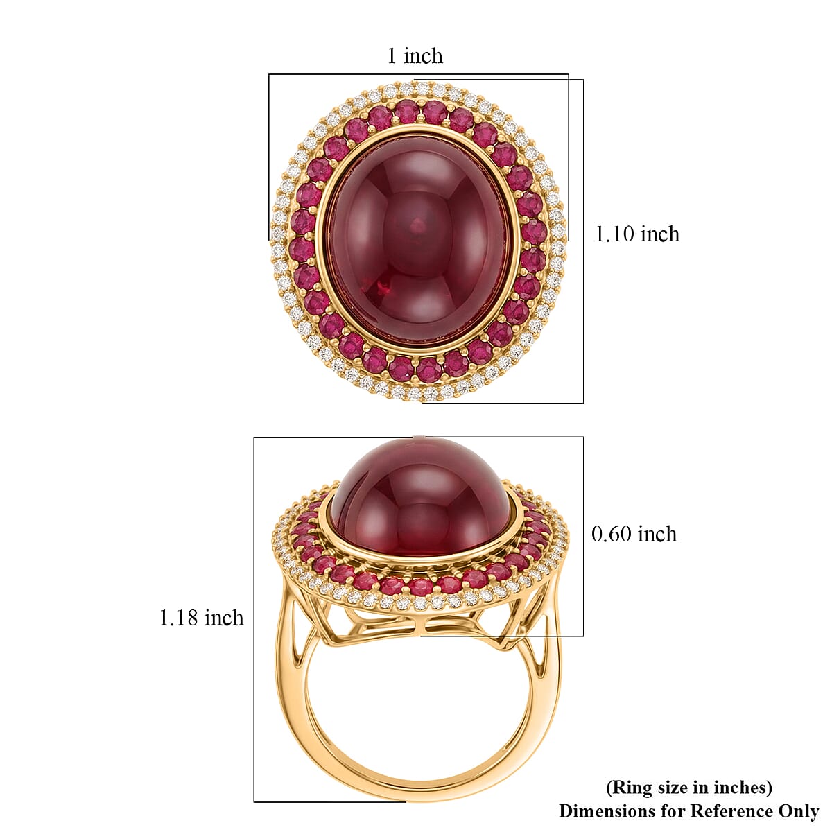 D'Joy Niassa Ruby (FF) and White Zircon 28.25 ctw Regal Eclipse Ring in 18K Vermeil Yellow Gold Over Sterling Silver (Size 10.0) (Ships in 8-10 Days) image number 2