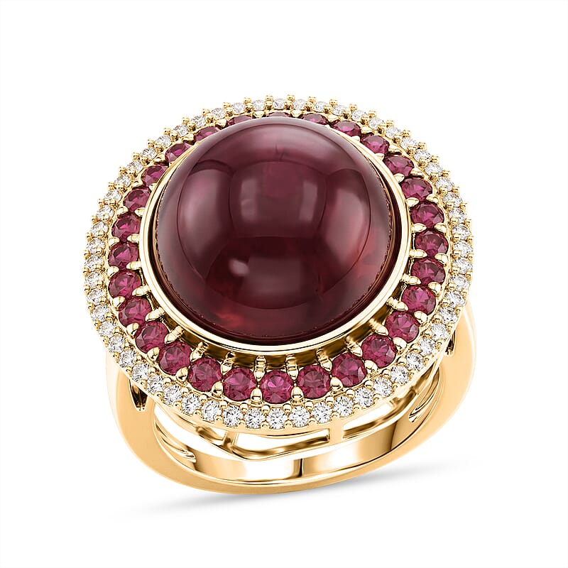 D'Joy Niassa Ruby (FF) and White Zircon 28.25 ctw Regal Eclipse Ring in 18K Vermeil Yellow Gold Over Sterling Silver (Size 6.0)