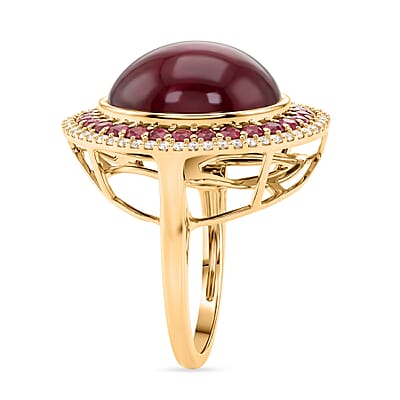 D'Joy Niassa Ruby (FF) and White Zircon 28.25 ctw Regal Eclipse Ring in 18K Vermeil Yellow Gold Over Sterling Silver (Size 6.0)