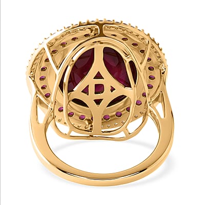 D'Joy Niassa Ruby (FF) and White Zircon 28.25 ctw Regal Eclipse Ring in 18K Vermeil Yellow Gold Over Sterling Silver (Size 6.0)