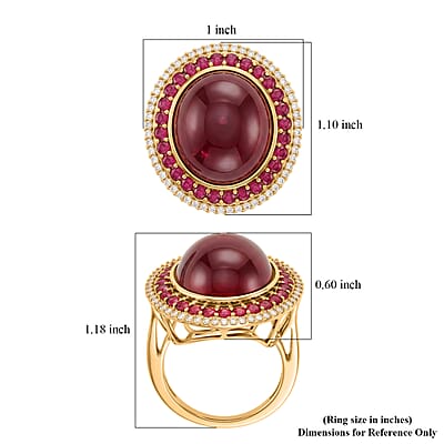 D'Joy Niassa Ruby (FF) and White Zircon 28.25 ctw Regal Eclipse Ring in 18K Vermeil Yellow Gold Over Sterling Silver (Size 6.0)
