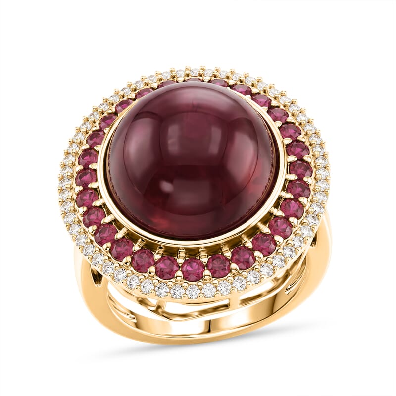 Doorbuster D'Joy Niassa Ruby (FF) and White Zircon 28.25 ctw Regal Eclipse Ring in 18K Vermeil Yellow Gold Over Sterling Silver (Size 7.0)