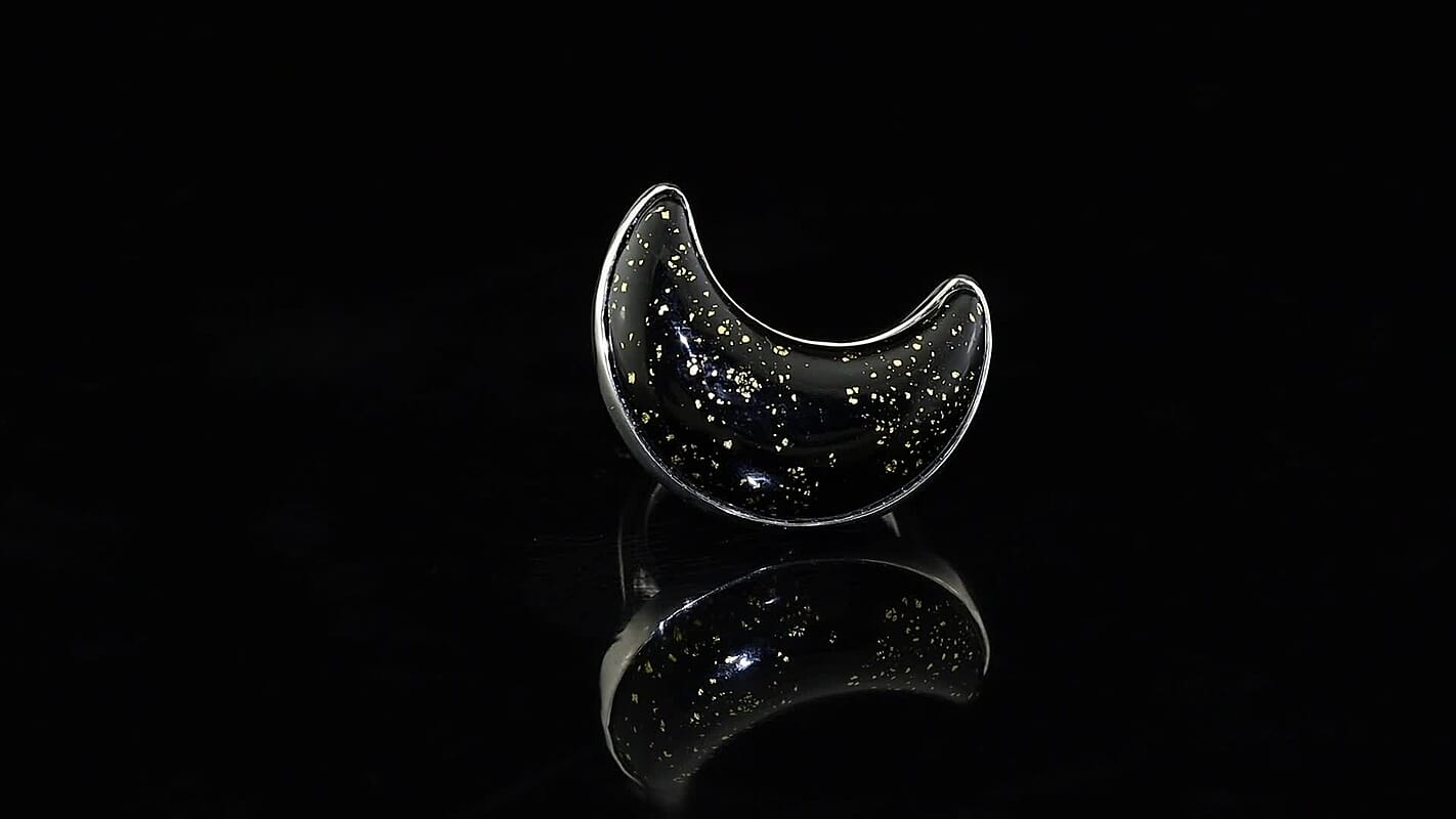D''Joy Red Murano Style Moon Shape Ring in Rhodium Over Sterling Silver (Size 10.0)