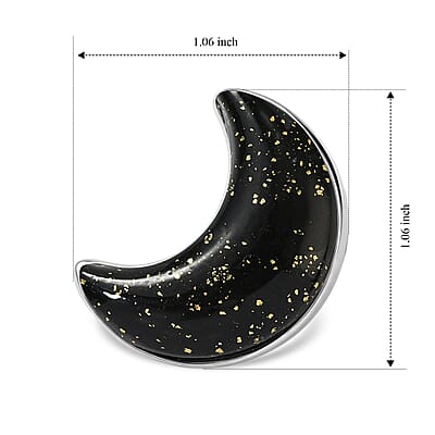 D'Joy Black Murano Style Moon Shape Ring in Rhodium Over Sterling Silver (Size 10.0)