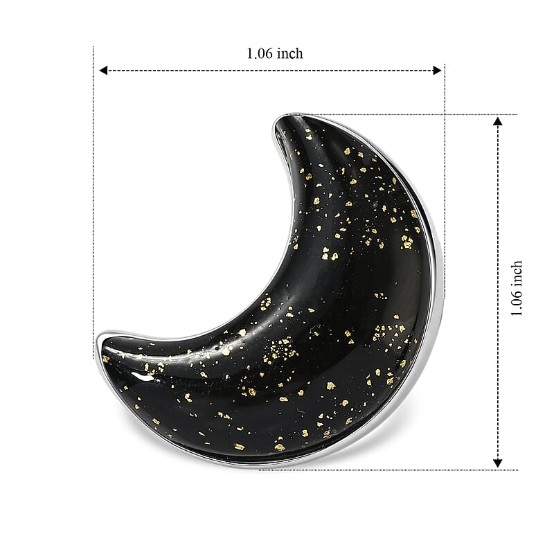 D'Joy Black Murano Style Moon Shape Ring in Rhodium Over Sterling Silver (Size 10.0)