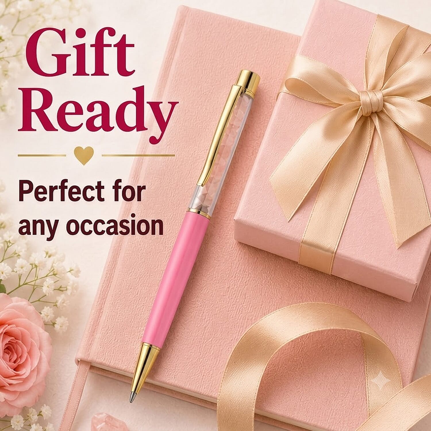 Rose Quartz Pen in Stainless Steel 690.00 ctw