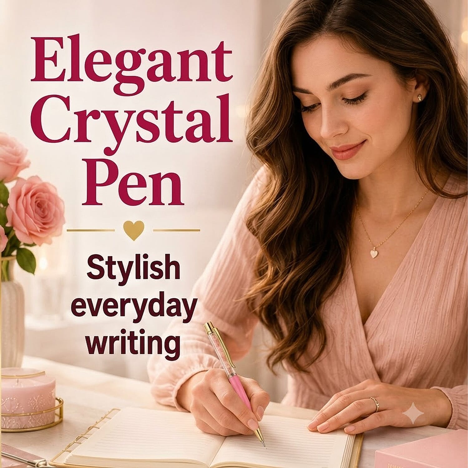 Rose Quartz Pen in Stainless Steel 690.00 ctw