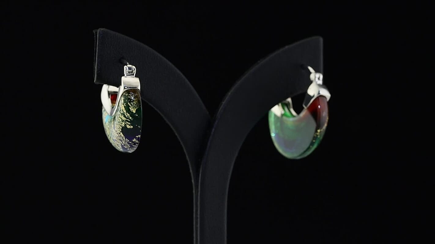 D''Joy Multi Murano Style Cresent Moon Earrings in Rhodium Over Sterling Silver