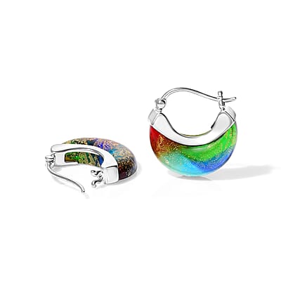 D'Joy Multi Murano Style Cresent Moon Earrings in Rhodium Over Sterling Silver