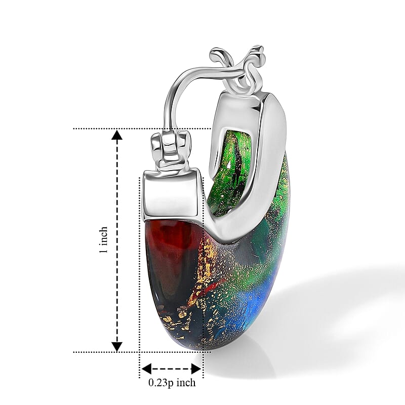D'Joy Multi Murano Style Cresent Moon Earrings in Rhodium Over Sterling Silver