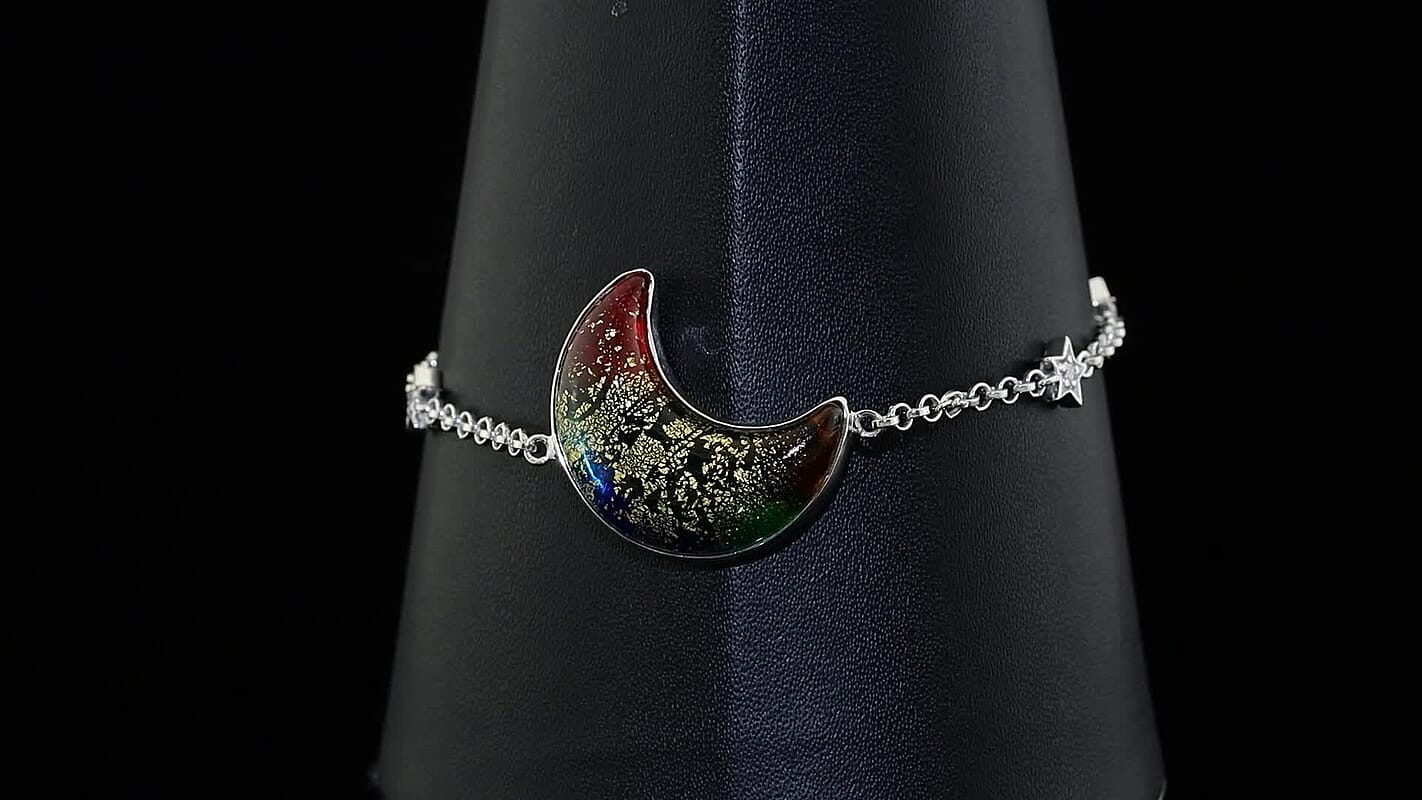 D'Joy Multi Murano Style and White Zircon Bracelet in Rhodium Over Sterling Silver (6.50 In) 0.20 ctw
