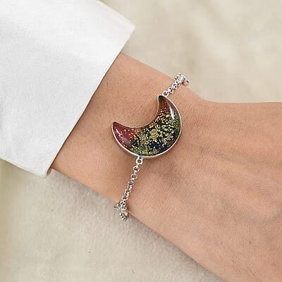 D'Joy Multi Murano Style and White Zircon 0.20 ctw Bracelet in Rhodium Over Sterling Silver (6.50 In)