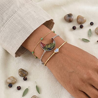 D'Joy Multi Murano Style and White Zircon 0.20 ctw Bracelet in Rhodium Over Sterling Silver (6.50 In)