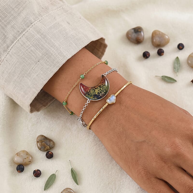 D'Joy Multi Murano Style and White Zircon 0.20 ctw Bracelet in Rhodium Over Sterling Silver (6.50 In)