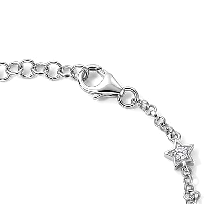 D'Joy Multi Murano Style and White Zircon 0.20 ctw Bracelet in Rhodium Over Sterling Silver (6.50 In)