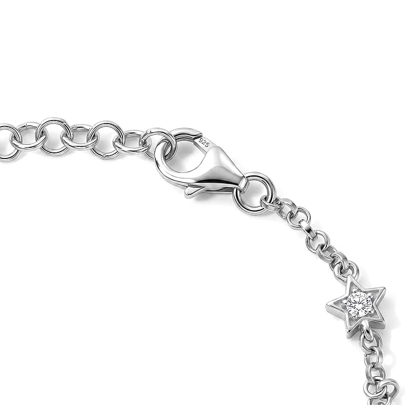 D'Joy Multi Murano Style and White Zircon 0.20 ctw Bracelet in Rhodium Over Sterling Silver (6.50 In)