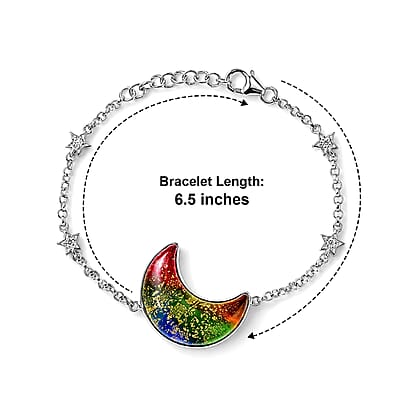 D'Joy Multi Murano Style and White Zircon 0.20 ctw Bracelet in Rhodium Over Sterling Silver (6.50 In)