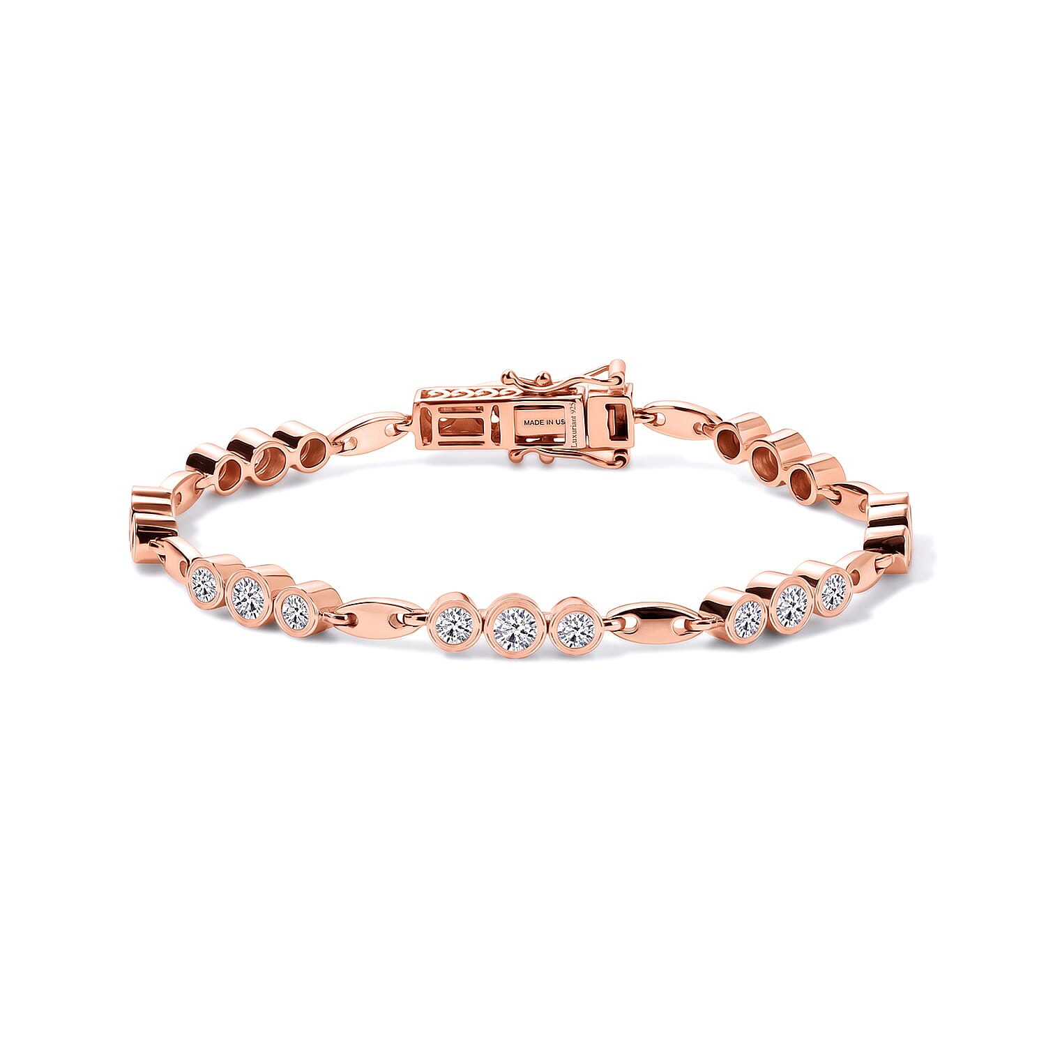 Luxuriant Lab Grown Diamond G-H SI 3.00 ctw Station Bracelet in 18K Vermeil Rose Gold Over Sterling Silver (7.25 In)