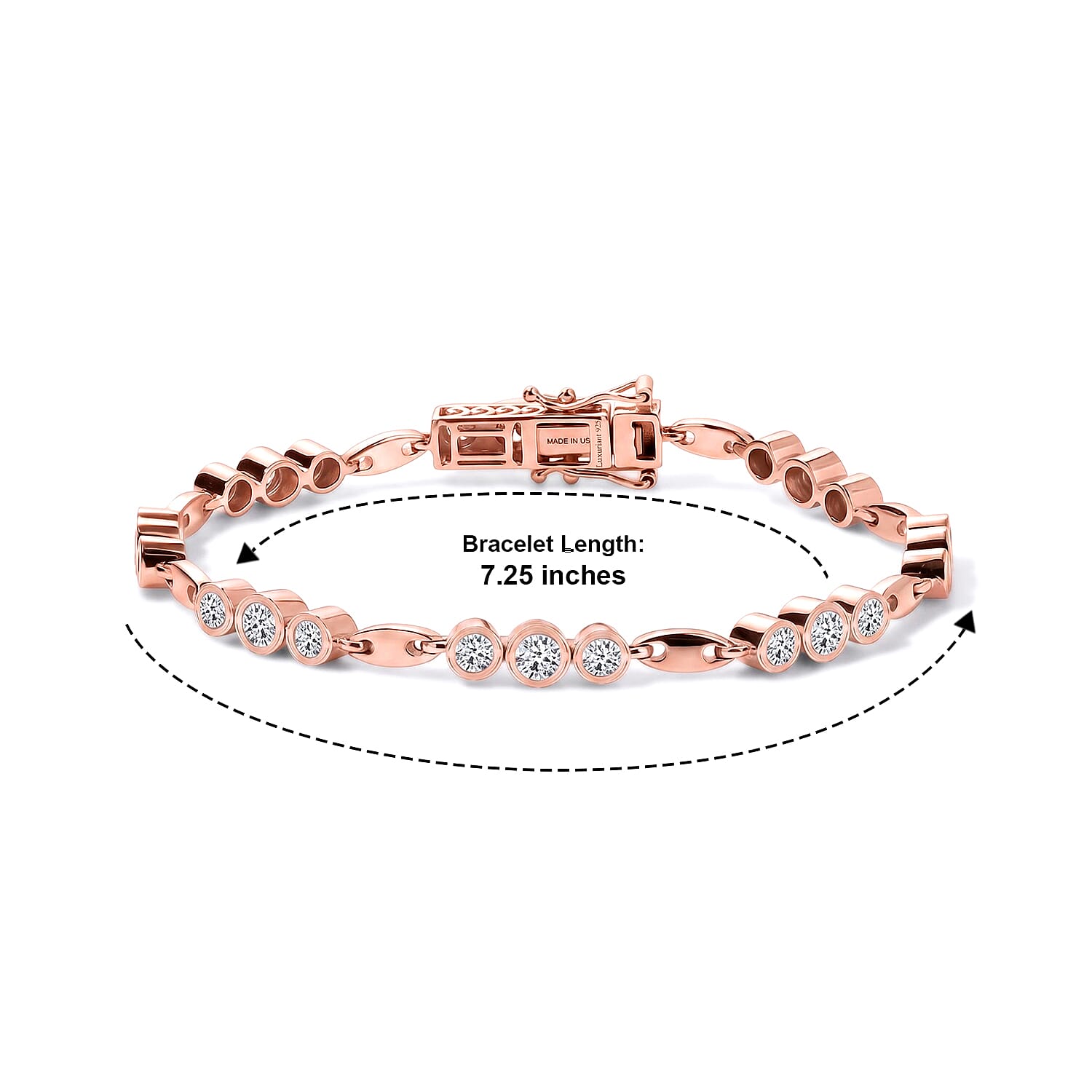 Luxuriant Lab Grown Diamond G-H SI 3.00 ctw Station Bracelet in 18K Vermeil Rose Gold Over Sterling Silver (7.25 In)