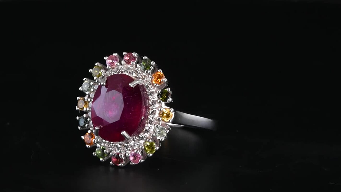 D'Joy Niassa Ruby (FF), Multi Gemstone Ring in Rhodium Over Sterling Silver (Size 10.0) 7.00 ctw