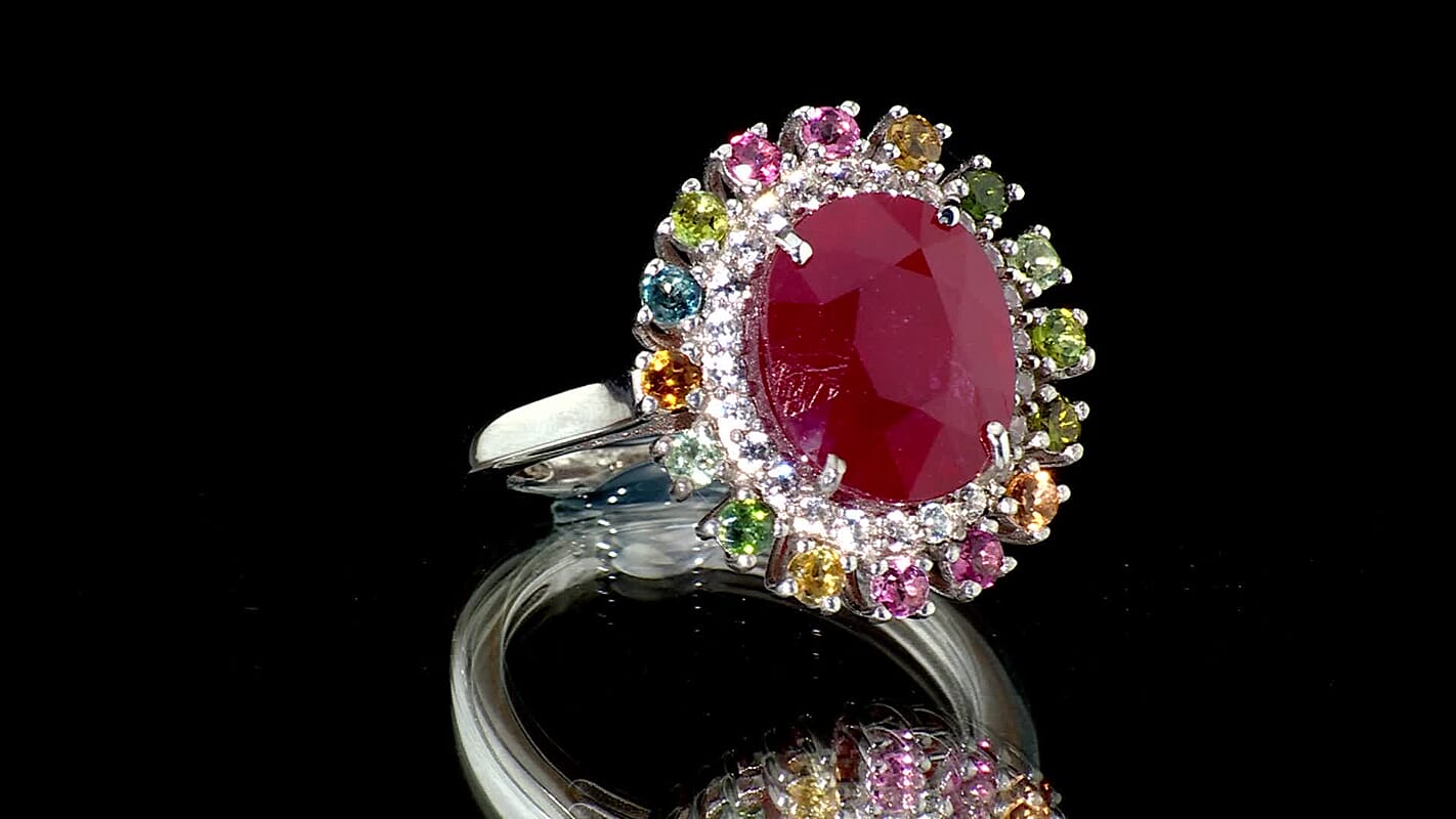 D'Joy Niassa Ruby (FF), Multi Gemstone Ring in Rhodium Over Sterling Silver (Size 10.0) 7.00 ctw