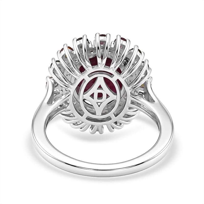 D'Joy Niassa Ruby (FF) and Multi Gemstone 7.00 ctw Ring in Rhodium Over Sterling Silver (Size 6.0)