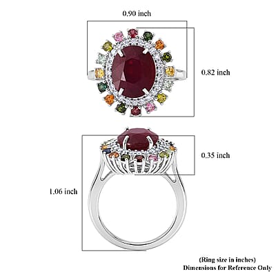 D'Joy Niassa Ruby (FF) and Multi Gemstone 7.00 ctw Ring in Rhodium Over Sterling Silver (Size 6.0)