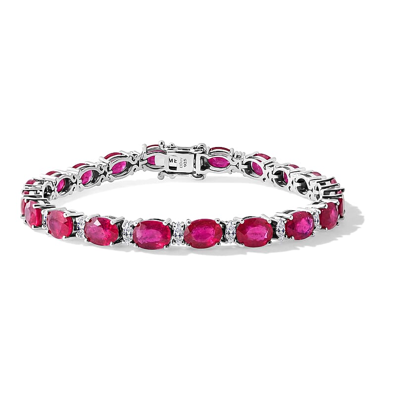 D'Joy Premium Niassa Ruby (FF) and Moissanite 20.75 ctw Imperial Lineage Bracelet in Rhodium Over Sterling Silver (6.50 In)