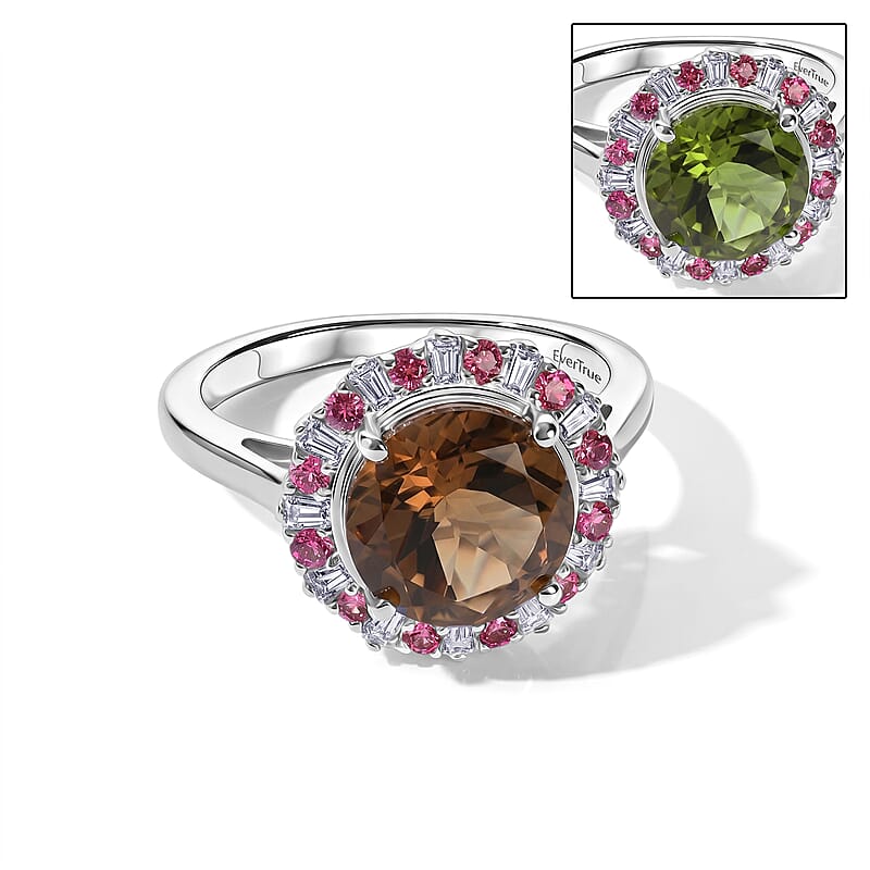 EverTrue Autumn Alexite and Multi Gemstone 4.40 ctw Blaze of Brilliance Ring in Platinum Bond (Size 5.0)