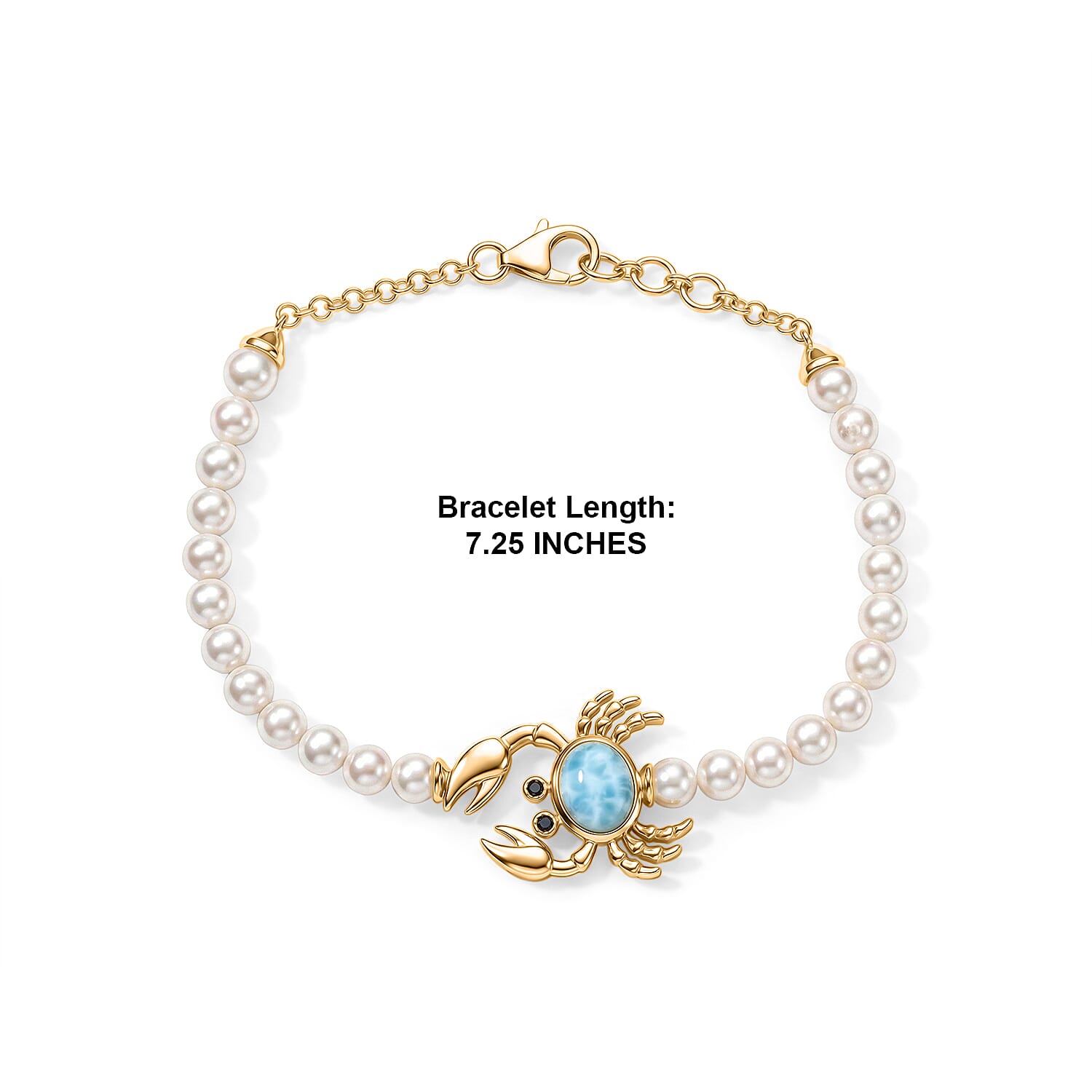 GP Trionfo Collection AAA Larimar and Multi Gemstone 2.35 ctw Crab Bracelet in 18K Vermeil Yellow Gold Over Sterling Silver (7.25 In)