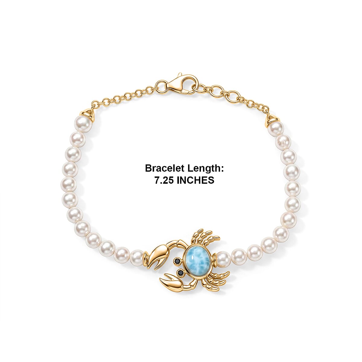 GP Trionfo Collection AAA Larimar and Multi Gemstone 2.35 ctw Crab Bracelet in 18K Vermeil Yellow Gold Over Sterling Silver (7.25 In) (Ships in 8-10 Days) image number 5