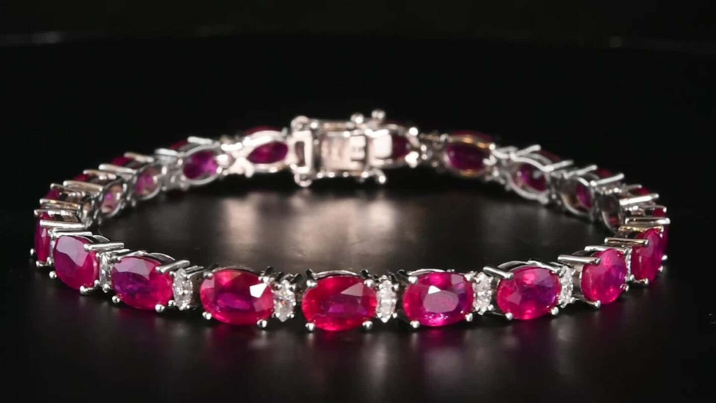 Epic Deal D'Joy Premium Niassa Ruby (FF), Moissanite Bracelet in Rhodium Over Sterling Silver (6.50 In) 20.75 ctw
