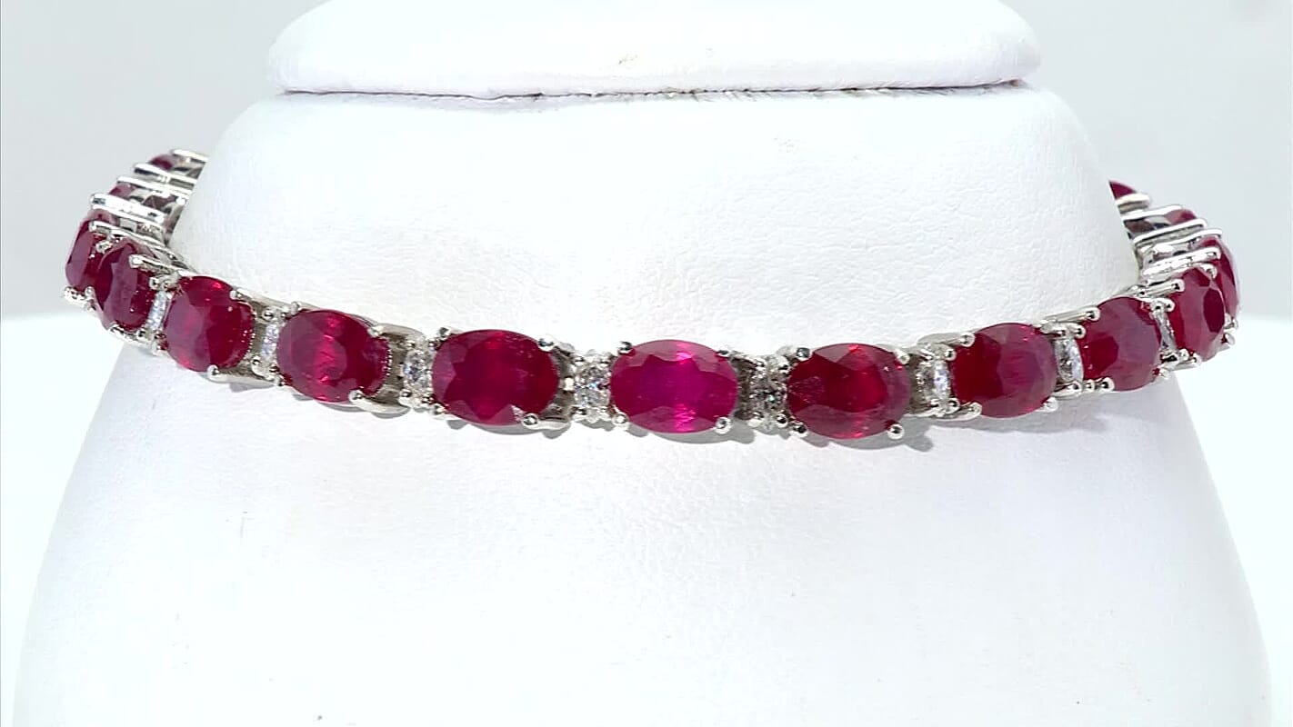 Epic Deal D'Joy Premium Niassa Ruby (FF), Moissanite Bracelet in Rhodium Over Sterling Silver (6.50 In) 20.75 ctw
