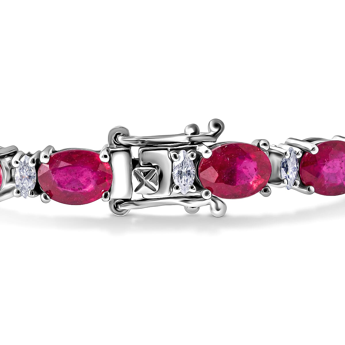 D'Joy Premium Niassa Ruby (FF) and Moissanite 22.00 ctw Imperial Lineage Bracelet in Rhodium Over Sterling Silver (7.25 In) image number 3