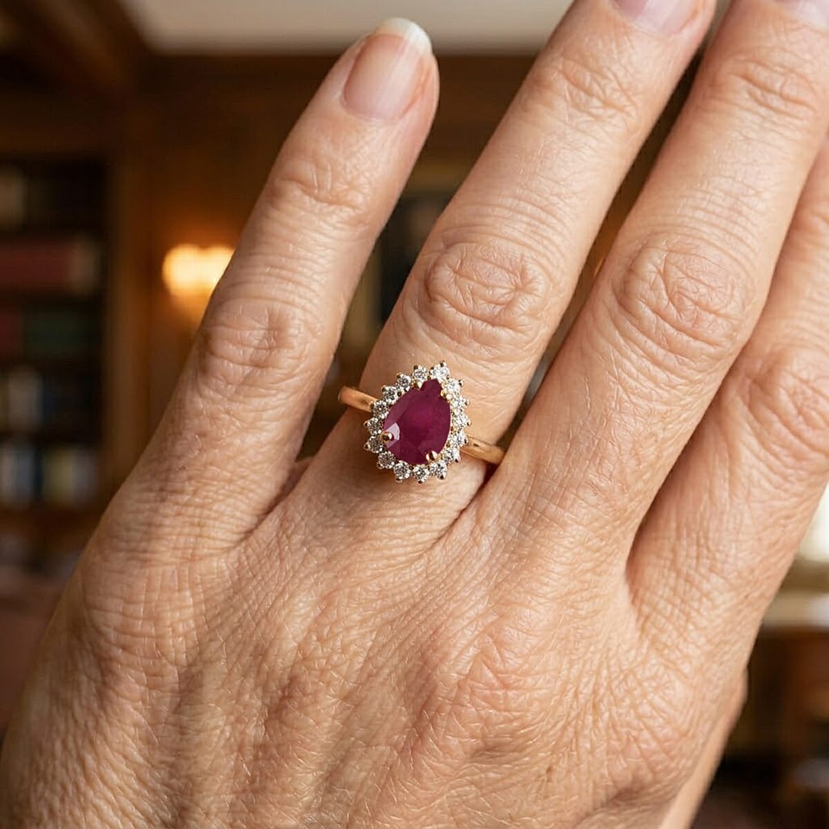 D'Joy Niassa Ruby (FF) and White Zircon 1.35 ctw Crimson Dew Ring in 14K Yellow Gold Over Sterling Silver (Size 10.0) image number 2
